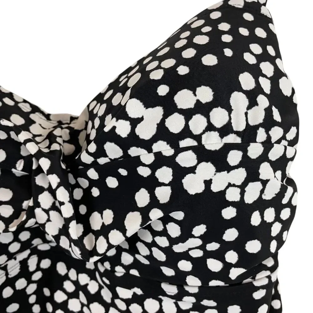 Catalina Black & White Scattered Polka Dot Twist Front Swimsuit Size 3X